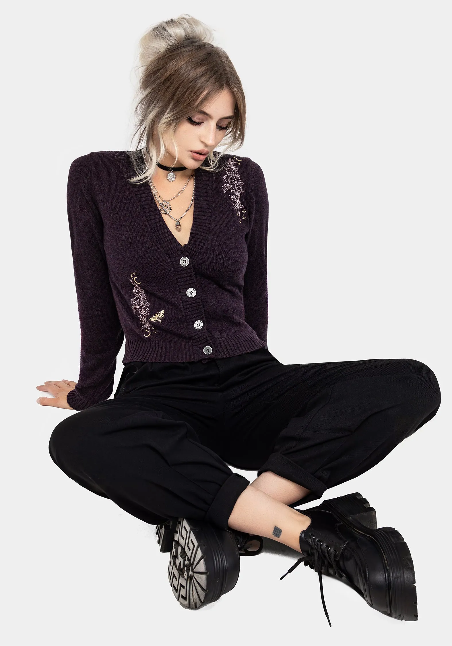 Foxglove Embroidered Knit Cardigan Layer Ready
