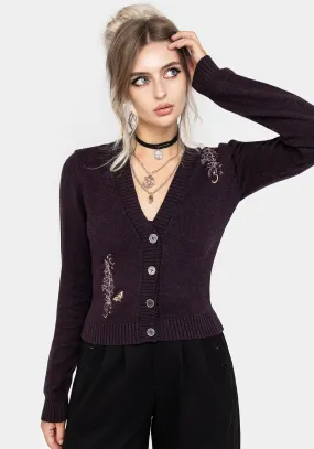 Seasonal Comfort Stretchable Cuffs Foxglove Embroidered Knit Cardigan