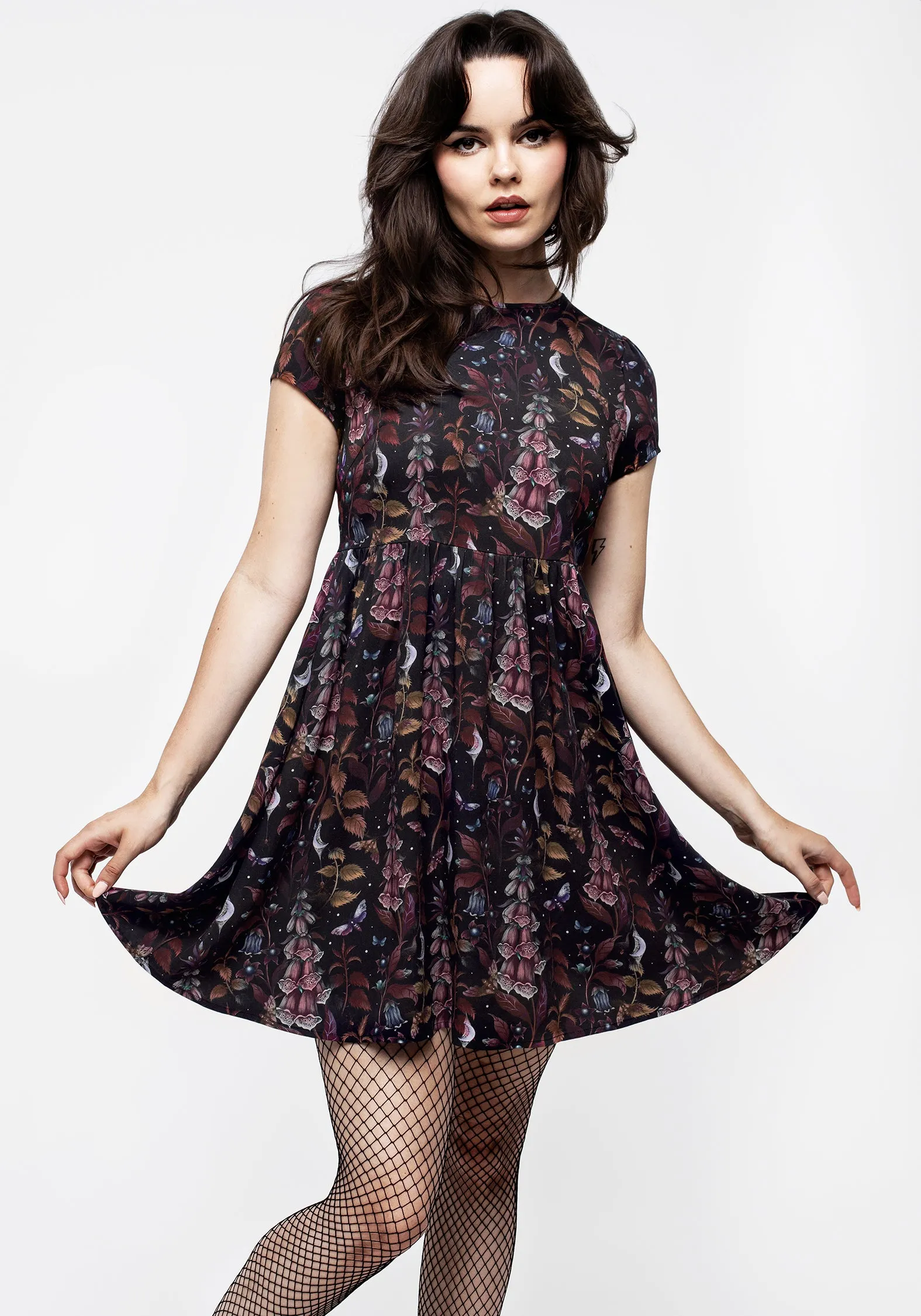 Scoop-Neck Romantic Style Foxglove Mini Skater Dress