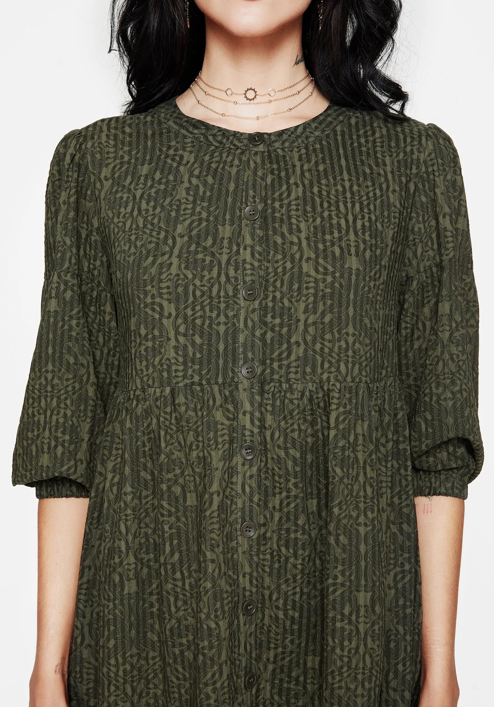 Francesca Dragon Printed Button Up Smock Mini Dress Sleek Drape Wedding guest