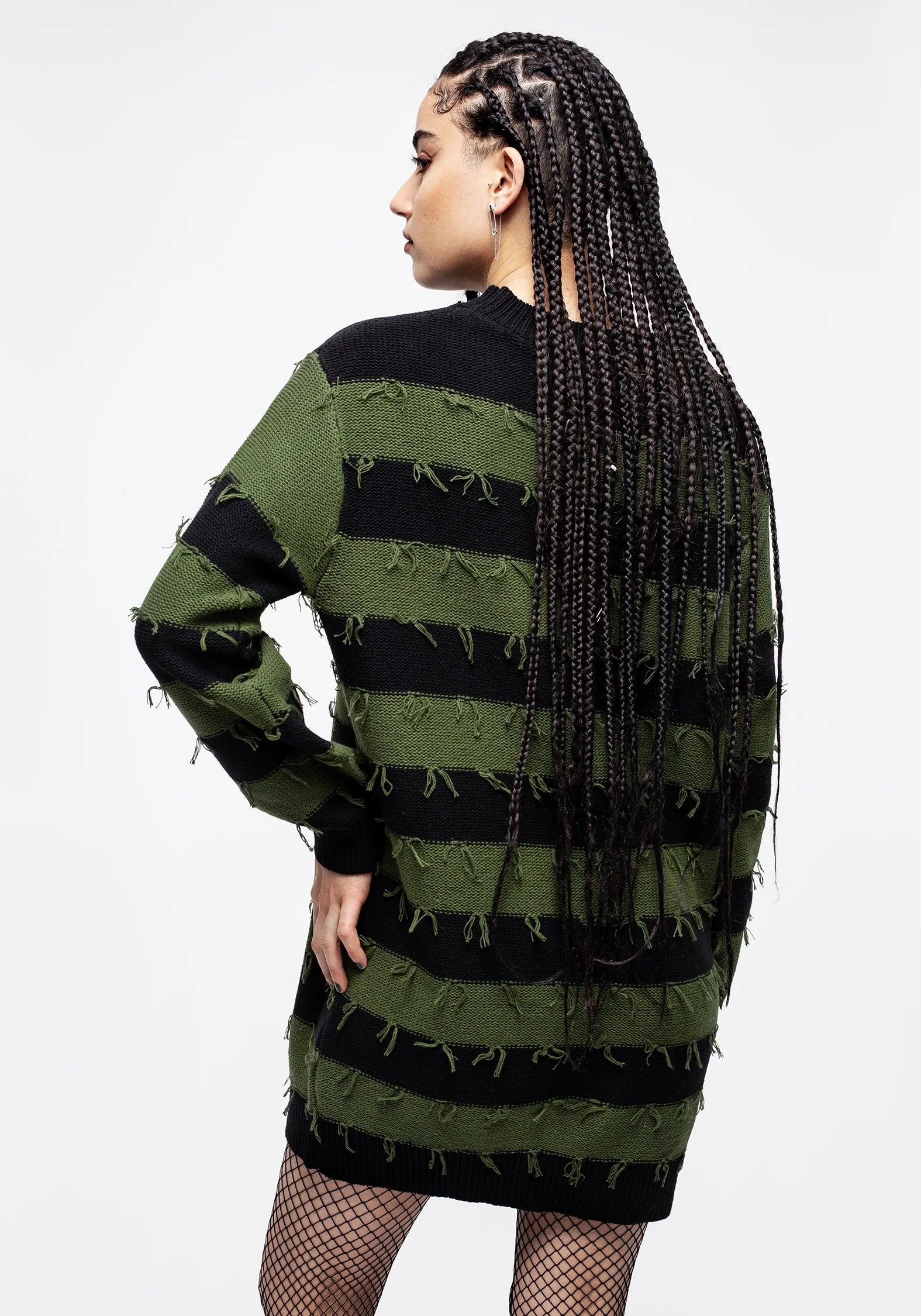 Nancy Stripe Oversized Jumper - Green and Black TearResistant Fabric