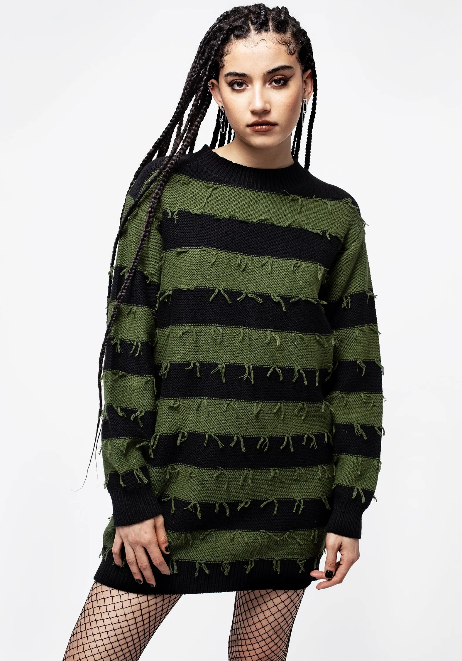 Versatile Trend Nancy Stripe Oversized Jumper - Green and Black