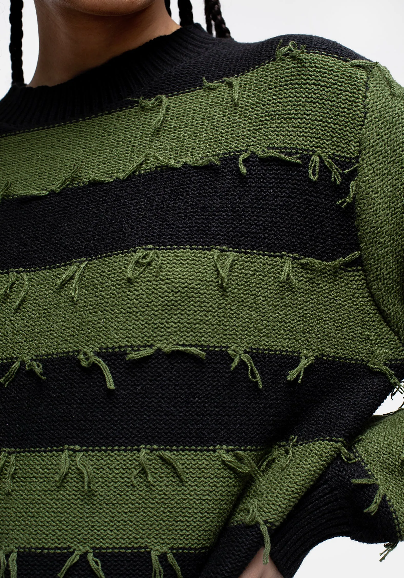 Nancy Stripe Oversized Jumper - Green and Black MoistureWicking Texture