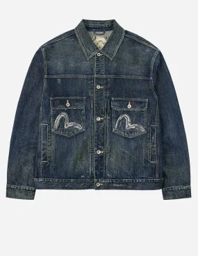 Adjustable Hem Washed Seagull Embroidery Relax Fit Denim Jacket