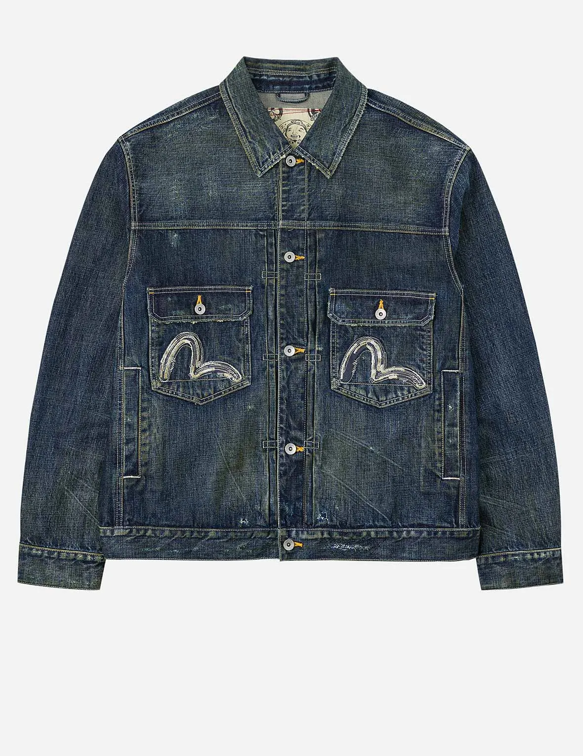 StretchFabric FeatherlightConstruction Washed Seagull Embroidery Relax Fit Denim Jacket
