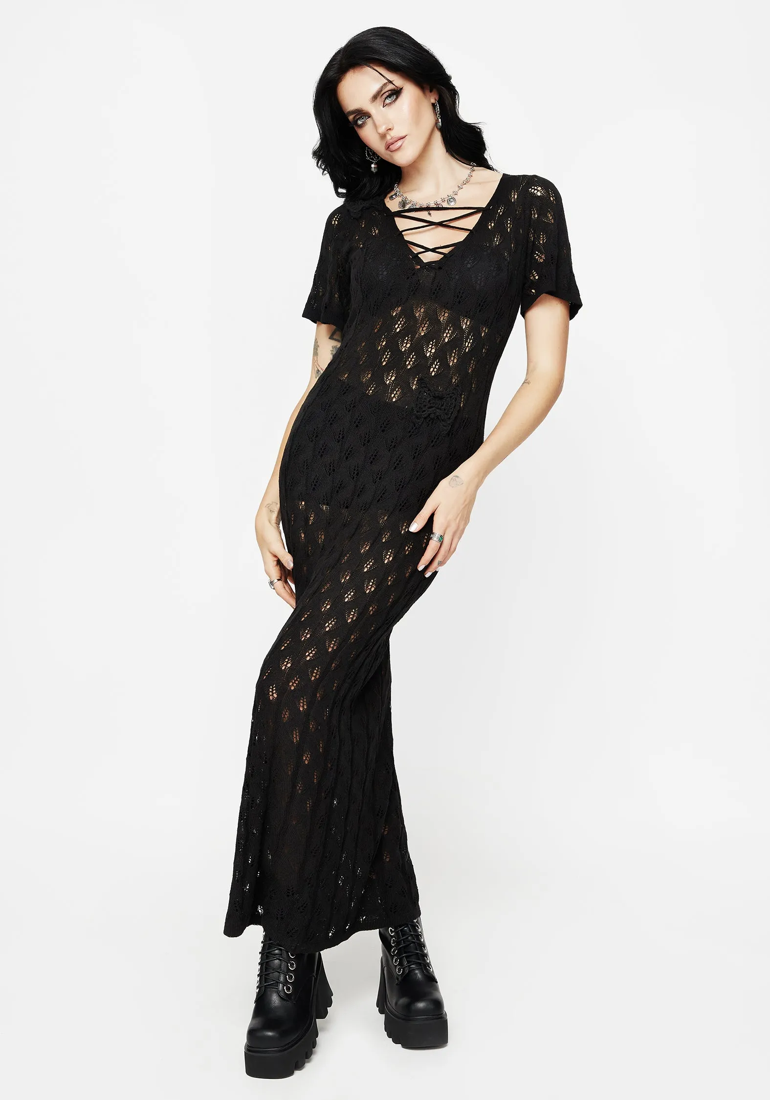 Elnora Moth Crochet Knit Maxi Dress Essential Comfort