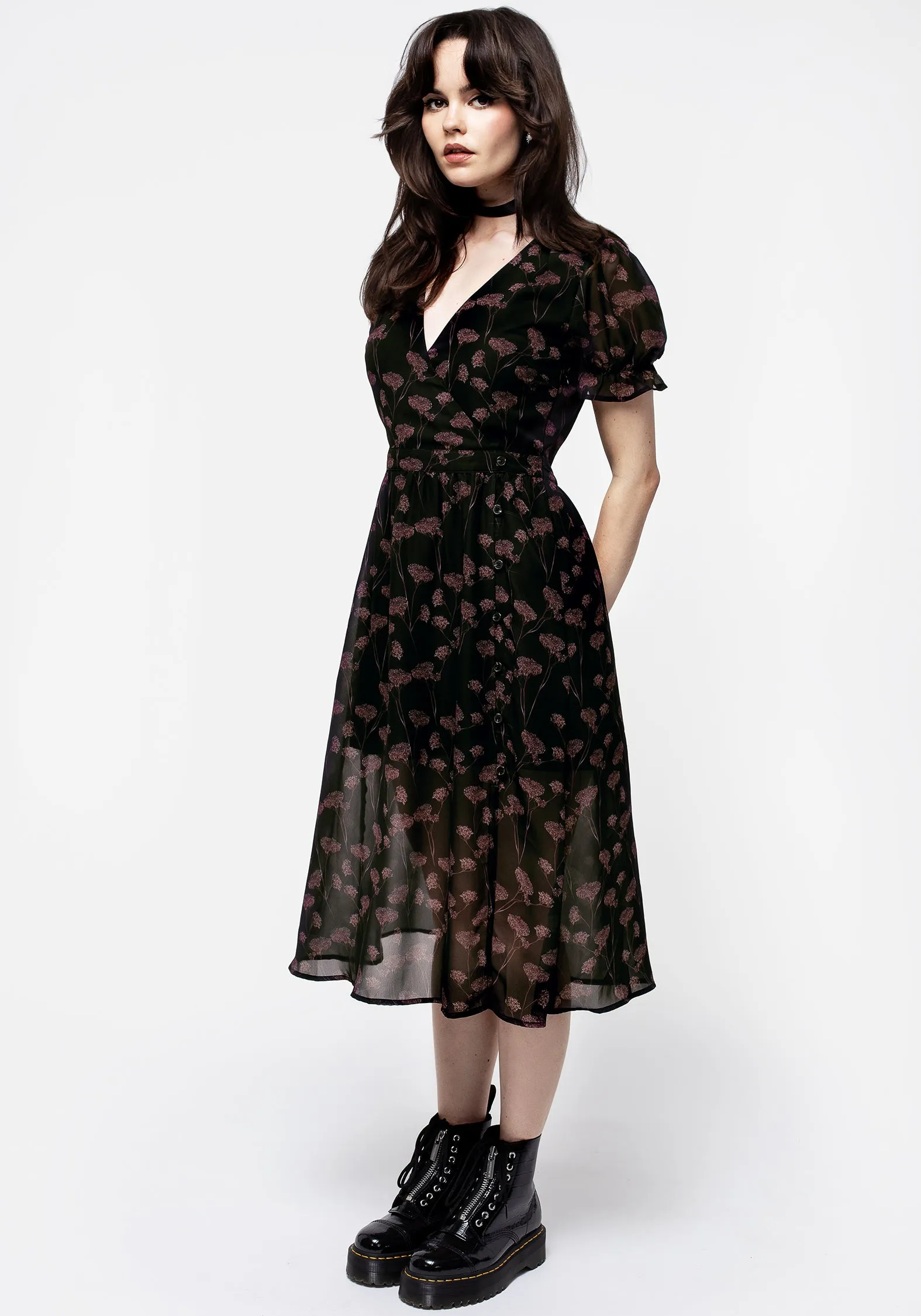 Judas V-Neck Button Midi Dress Elegant Mature