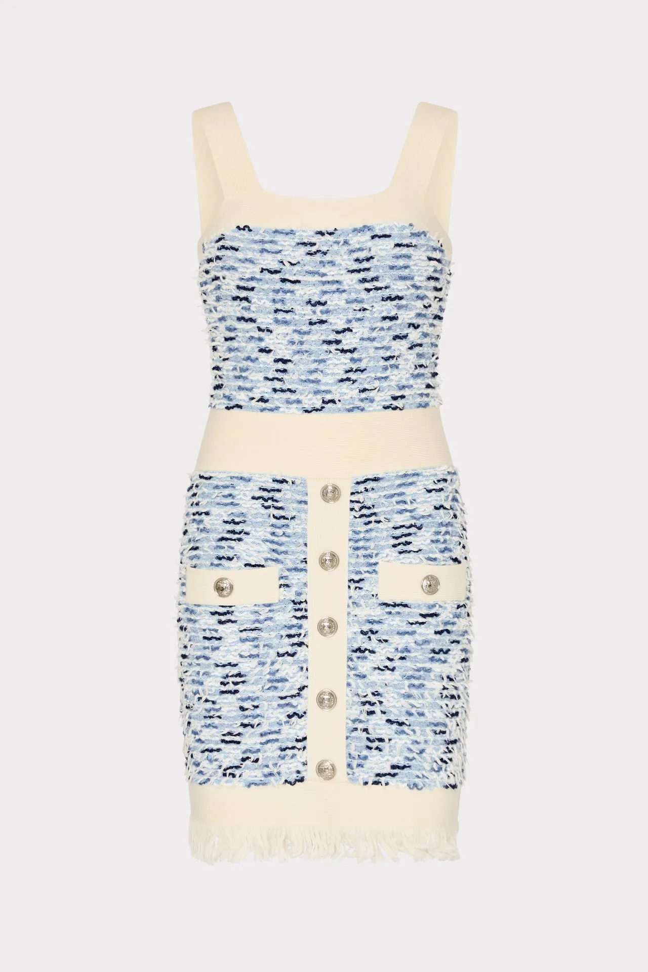 Built-In-Slip Fringed Textured Knit Mini Dress