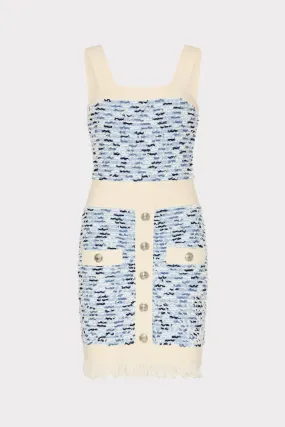 Waist-Cinching Fringed Textured Knit Mini Dress