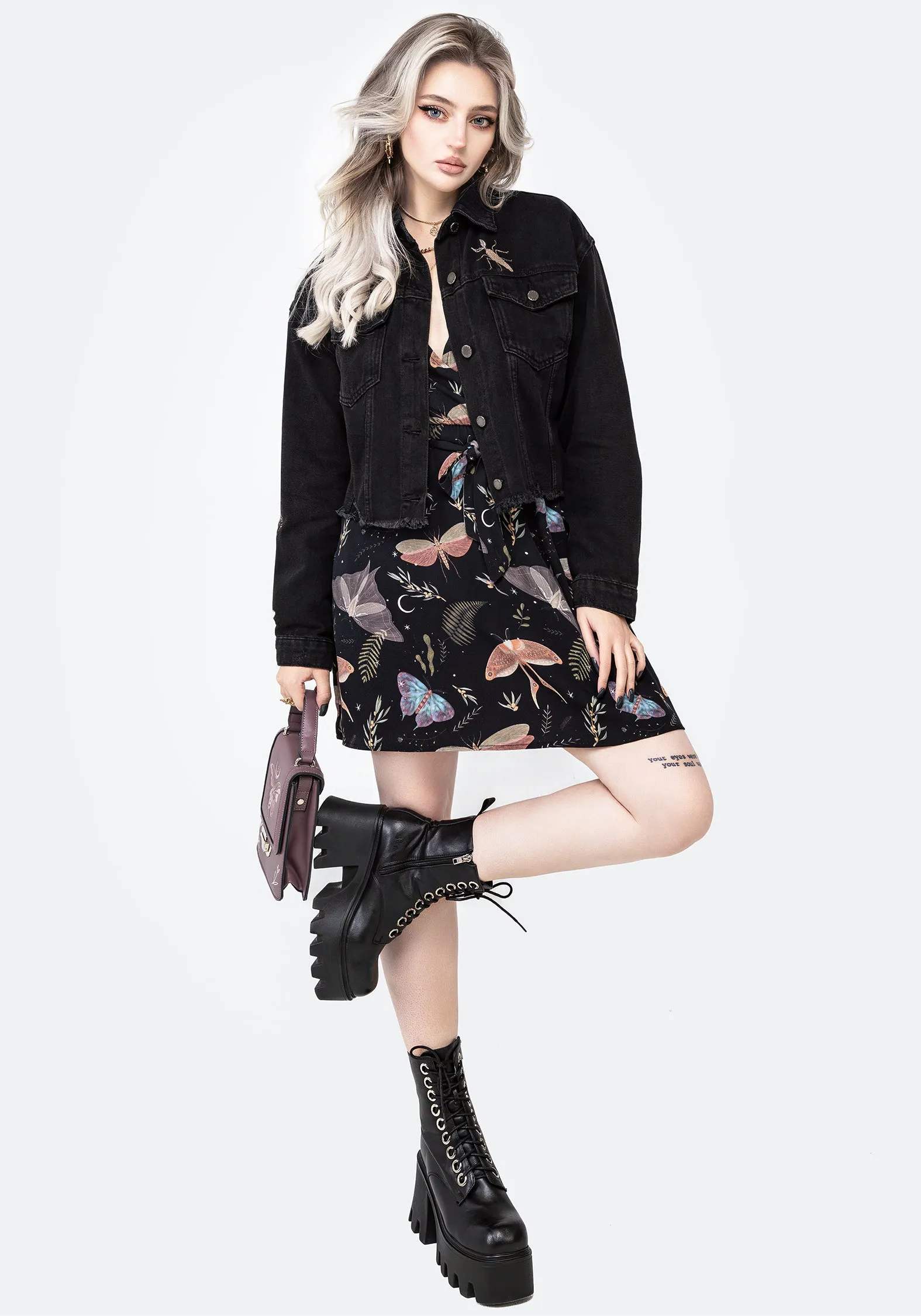 Griffinfly Embroidered Distressed Denim Jacket City Walk Smart Casual