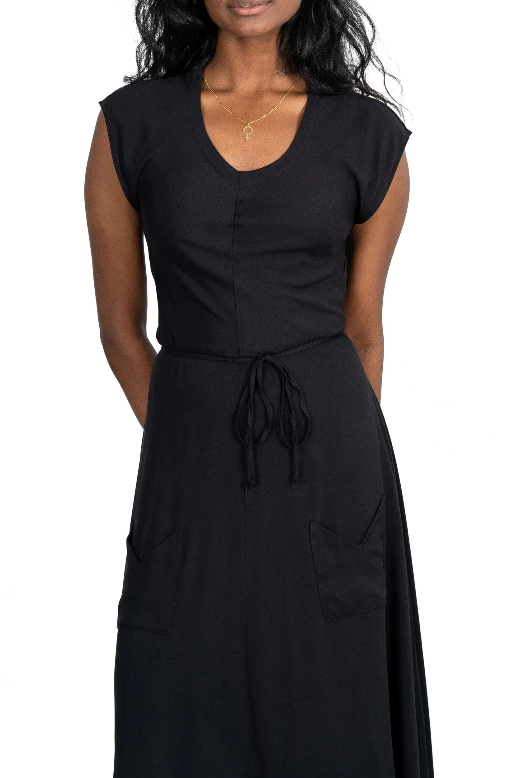 Belted Bias Dress in Black Everyday-Use Fall Inspired