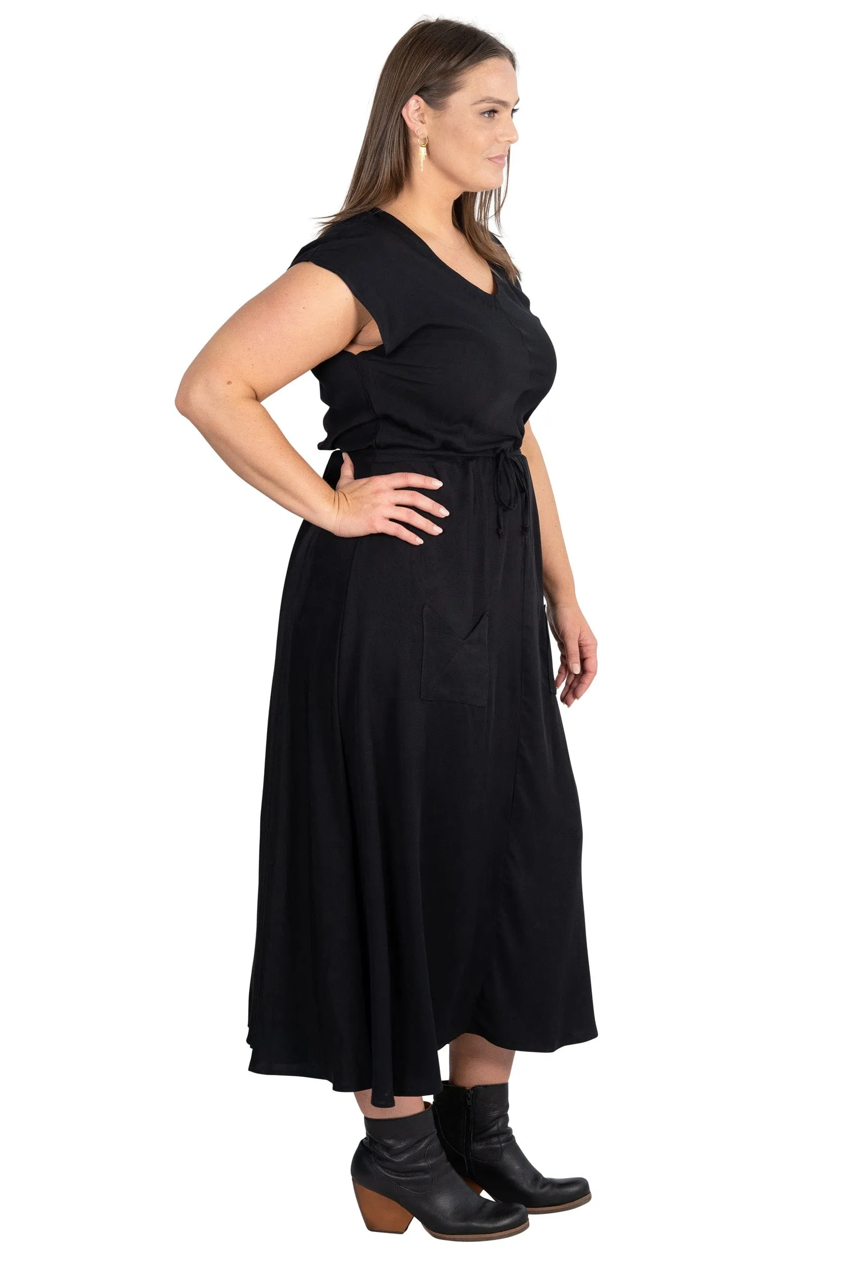 Magic Day Belted Bias Dress in Black