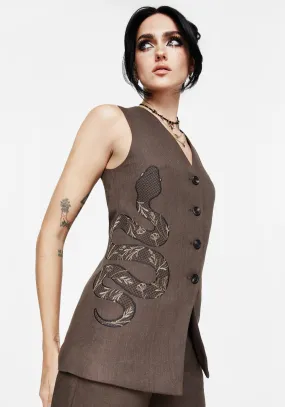 Gaia Linen Blend Snake Embroidered Longline Waistcoat Odor Control Technology DoubleNeedle Stitching