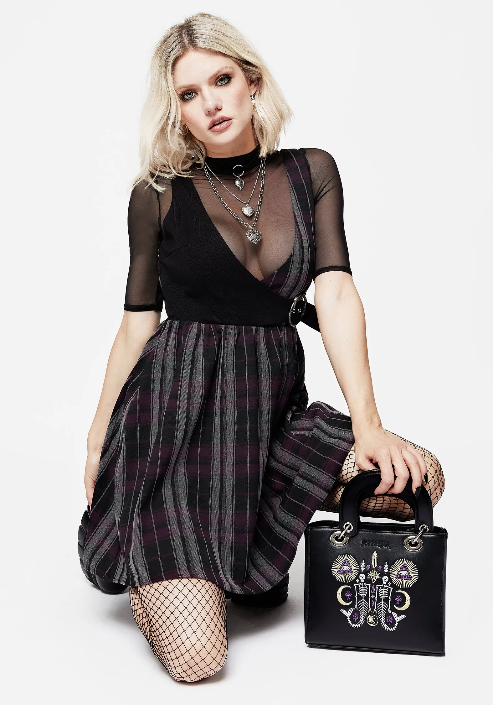 Gambit Check Wrap Suspender Mini Dress Natural Silhouette