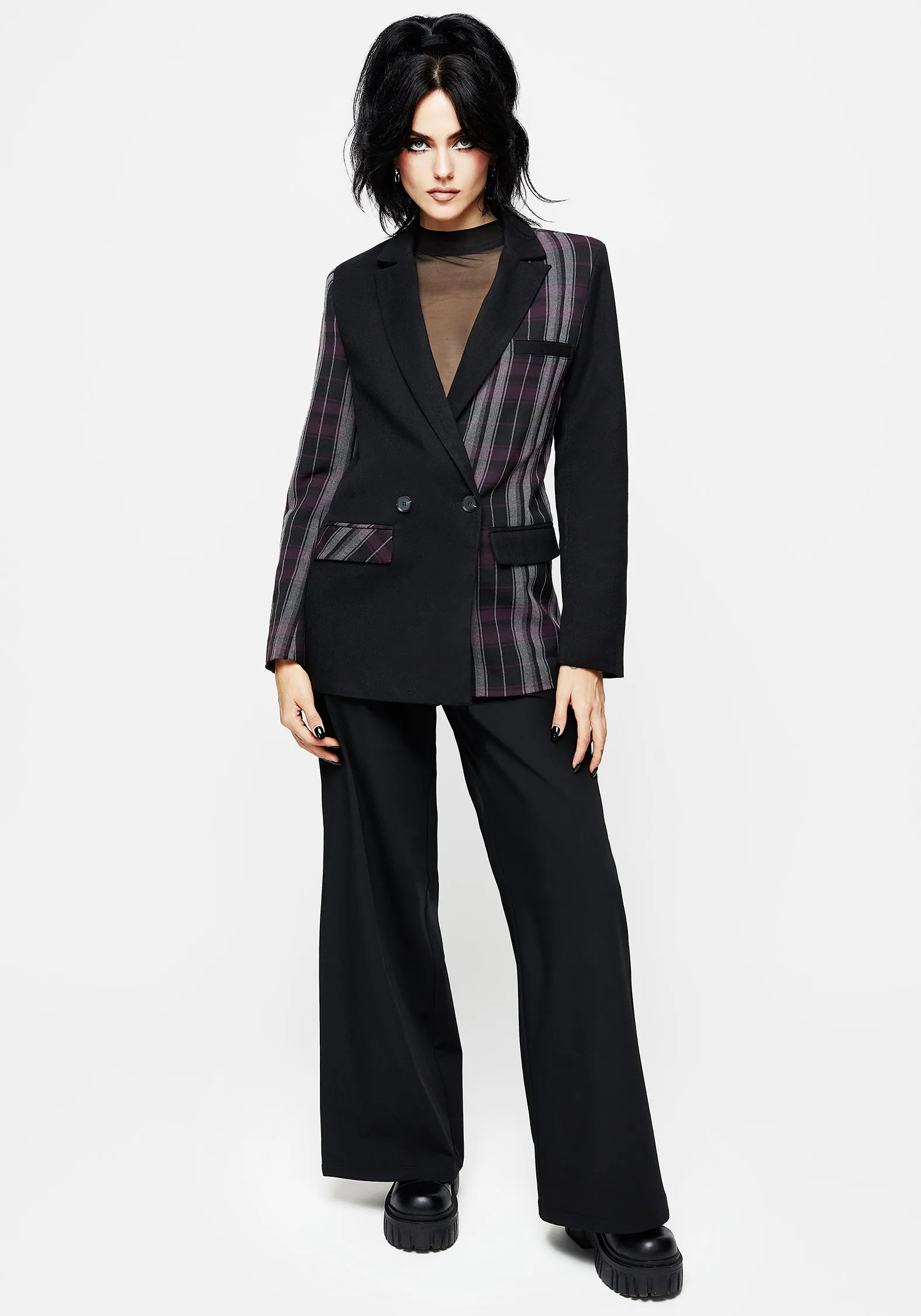 Gambit Spliced Check Blazer ribbed texture