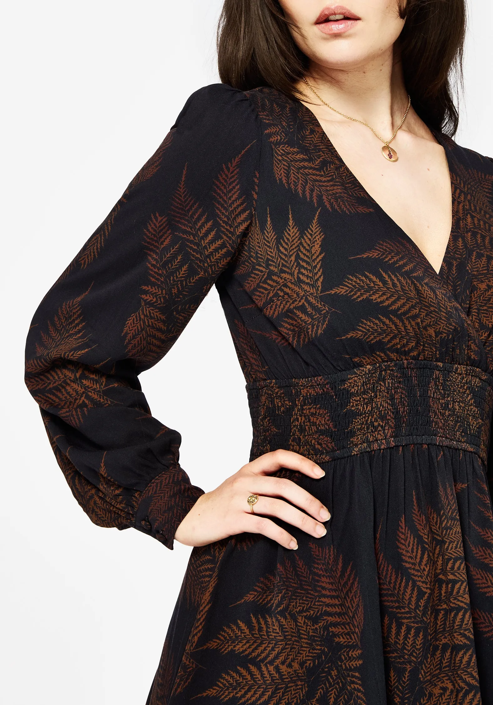 Ruin Fern Printed Mini Dress - Brown Gentle Texture Bright-colored piece