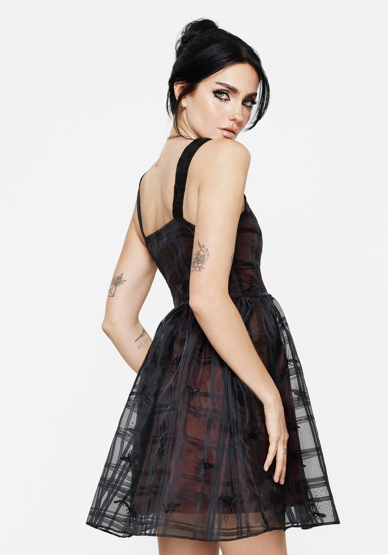 Sedona Organza Check Embroidered Mini Dress Villa Mood