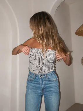 Cozy Fleece HighDensity Knit Gatsby Sequin Tube Top in Silver - Final Sale