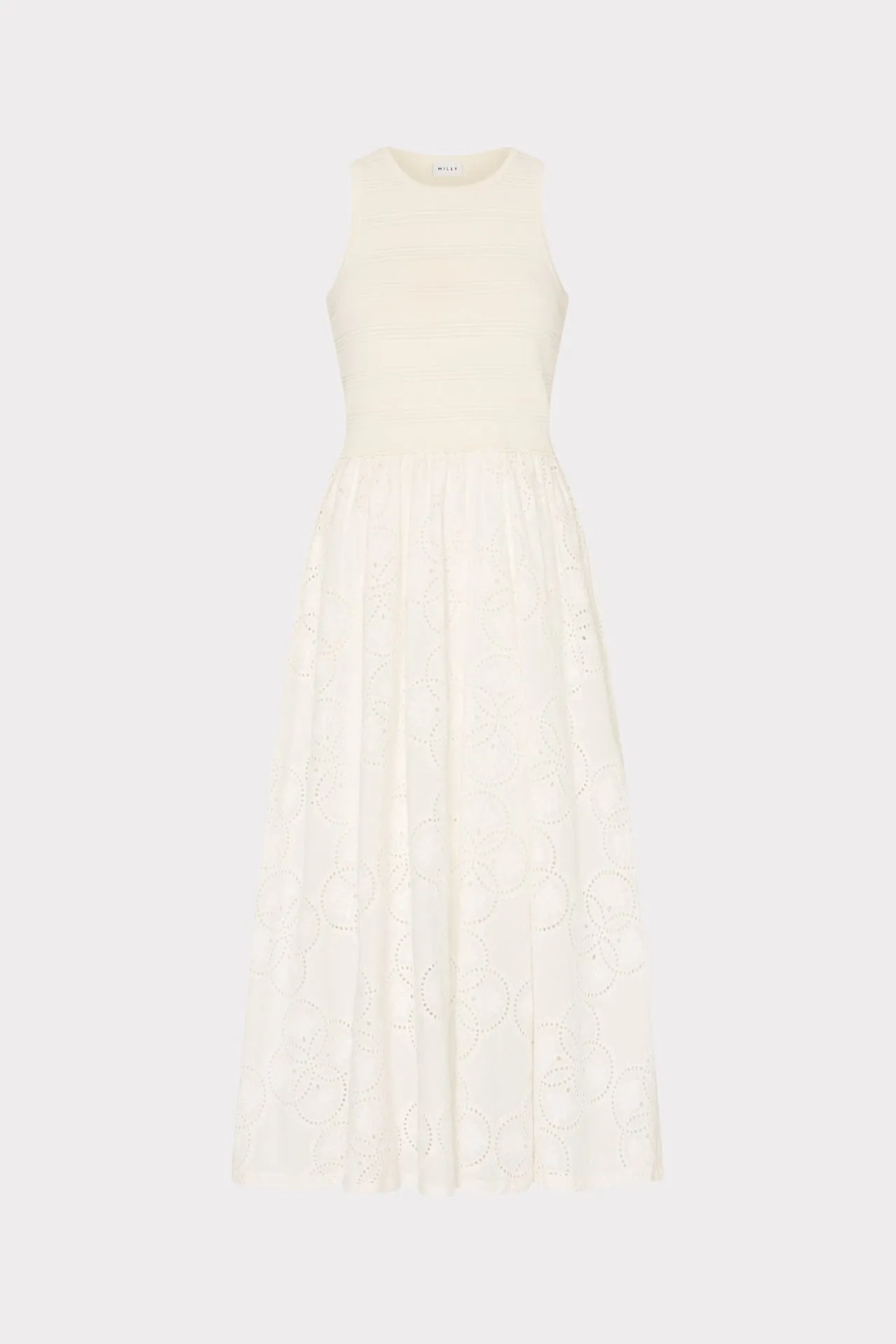 Geo Eyelet Knit Combo Midi Dress Walk Free