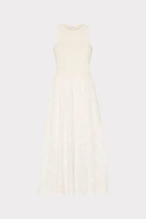 Flow Line Geo Eyelet Knit Combo Midi Dress