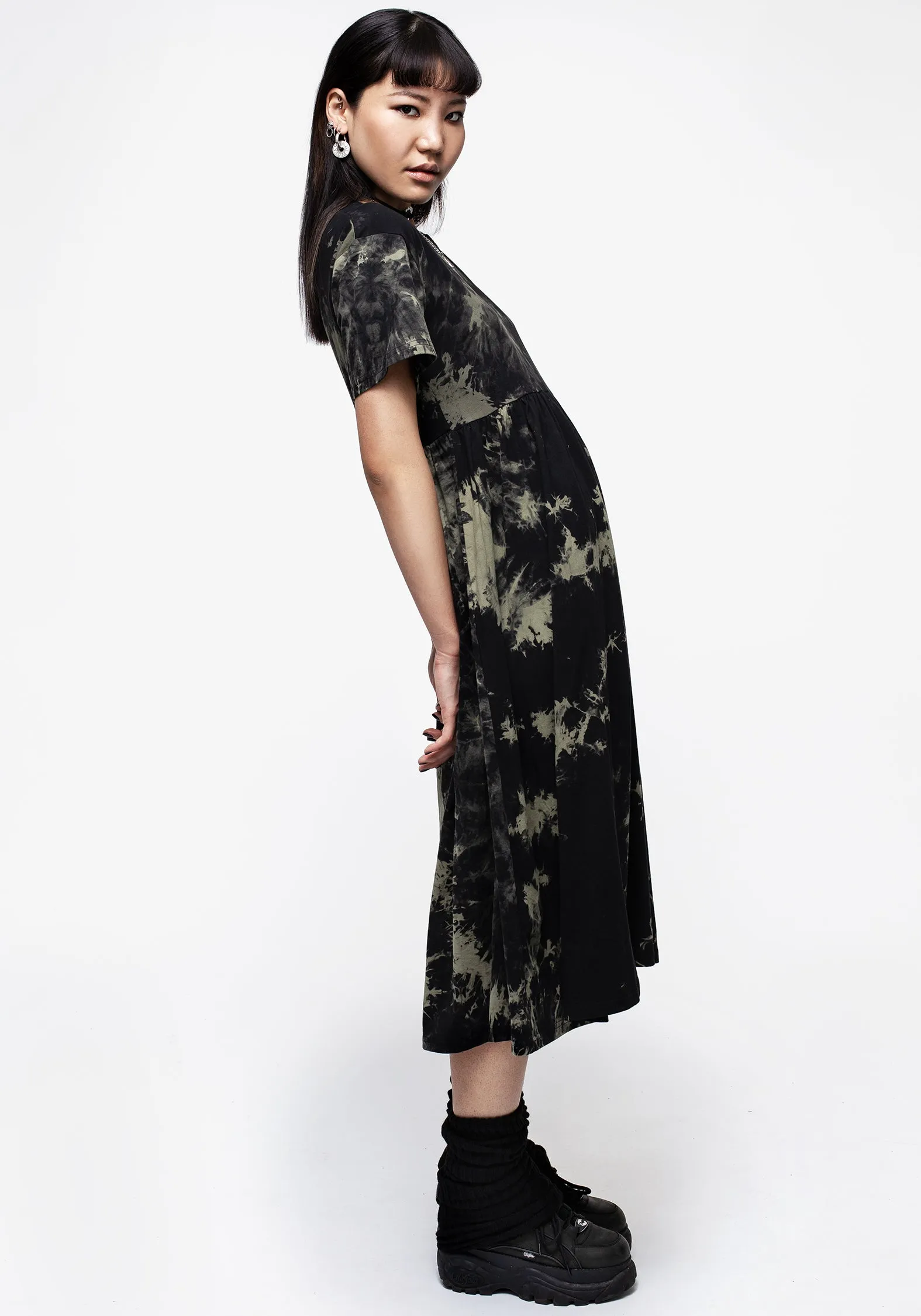 Basic Fashion Romantic-Style Grievance Tie Dye Midi Dress