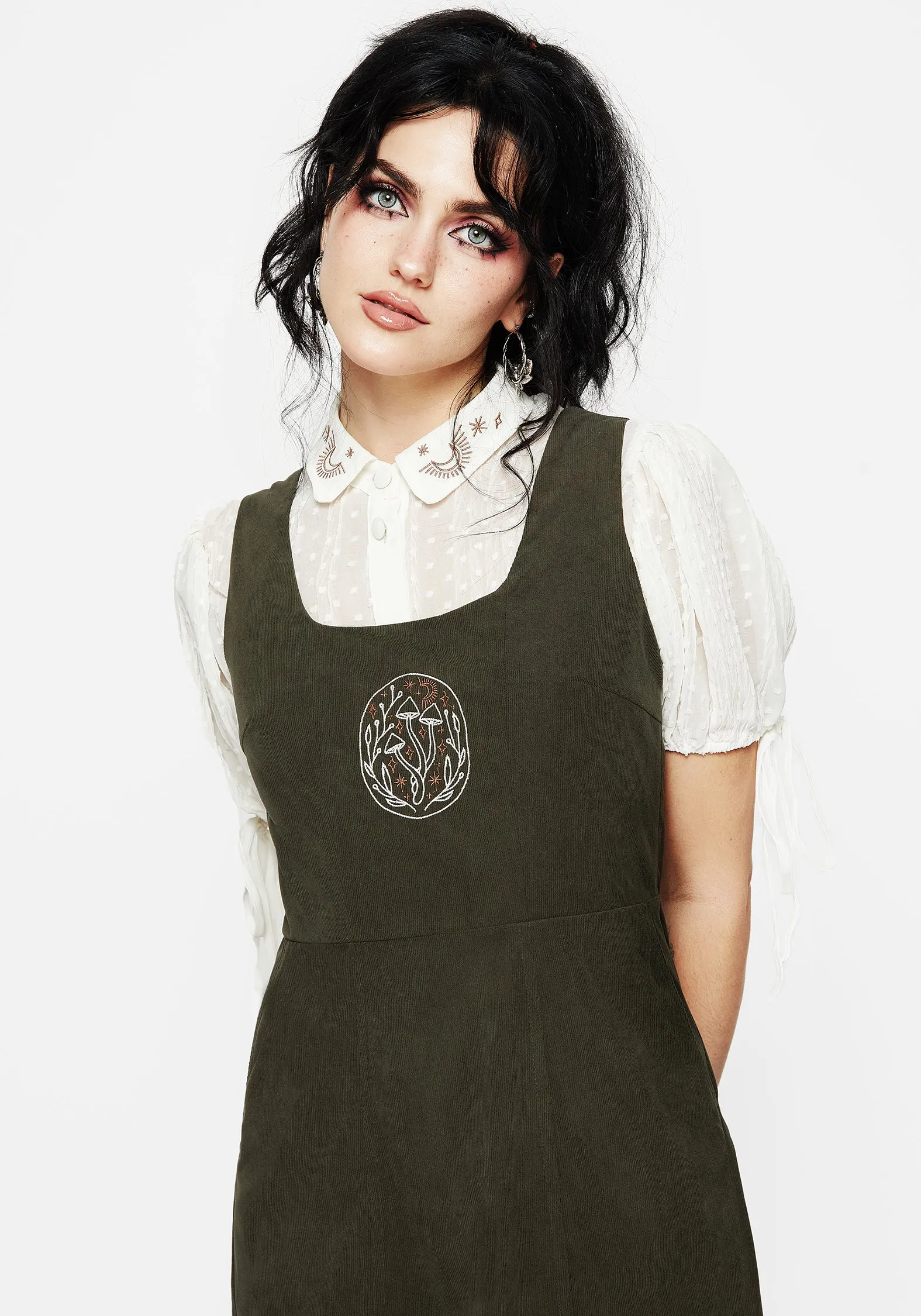 Mycelium Embroidered Mini Pinafore Dress Photo Glow