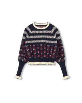 Cozy Everyday Wear Sophisticated Layers Geometric Print Ruffle Sweater