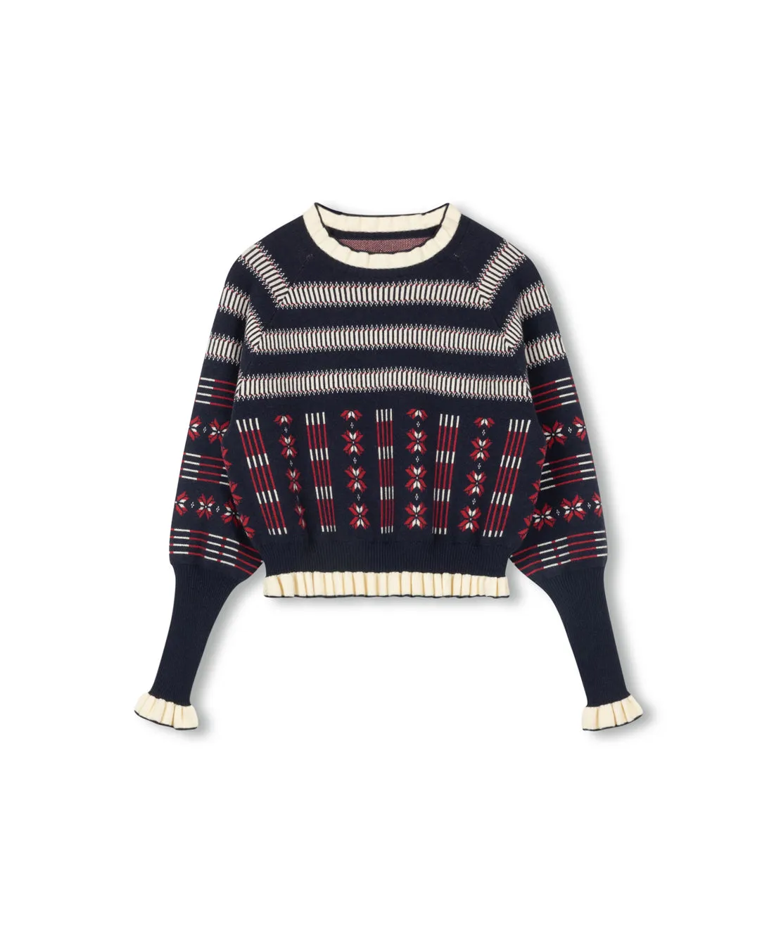 Cozy Everyday Wear Sophisticated Layers Geometric Print Ruffle Sweater