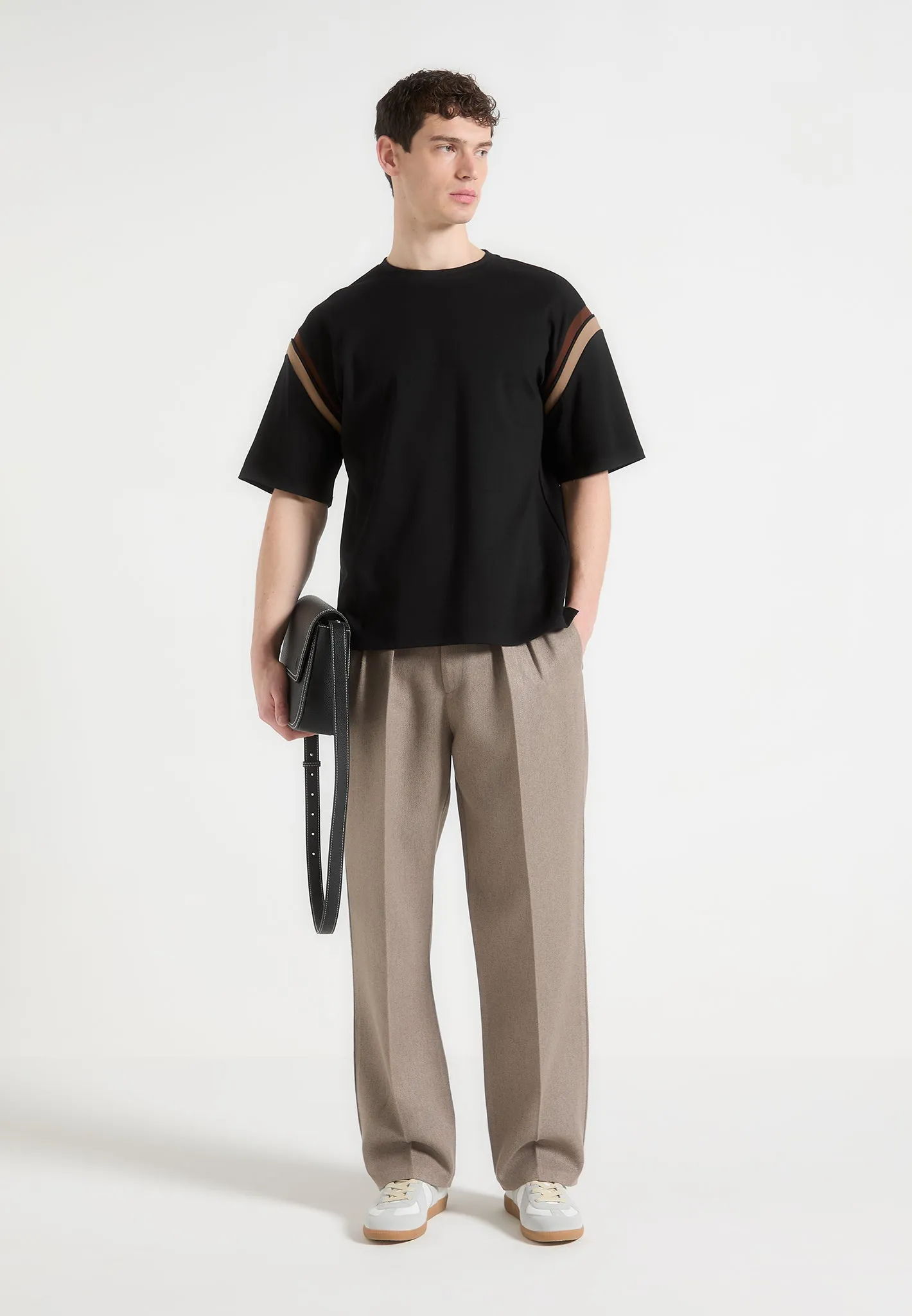 Double Stitched Hems Georges - Varsity T-Shirt - Black/Taupe