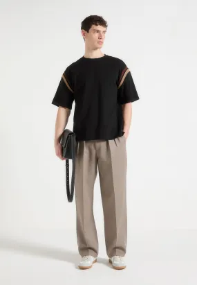 Double Stitched Hems Georges - Varsity T-Shirt - Black/Taupe