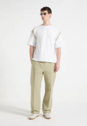 Mesh Insert Geometric Print Georges - Varsity T-Shirt - Off White/Sage