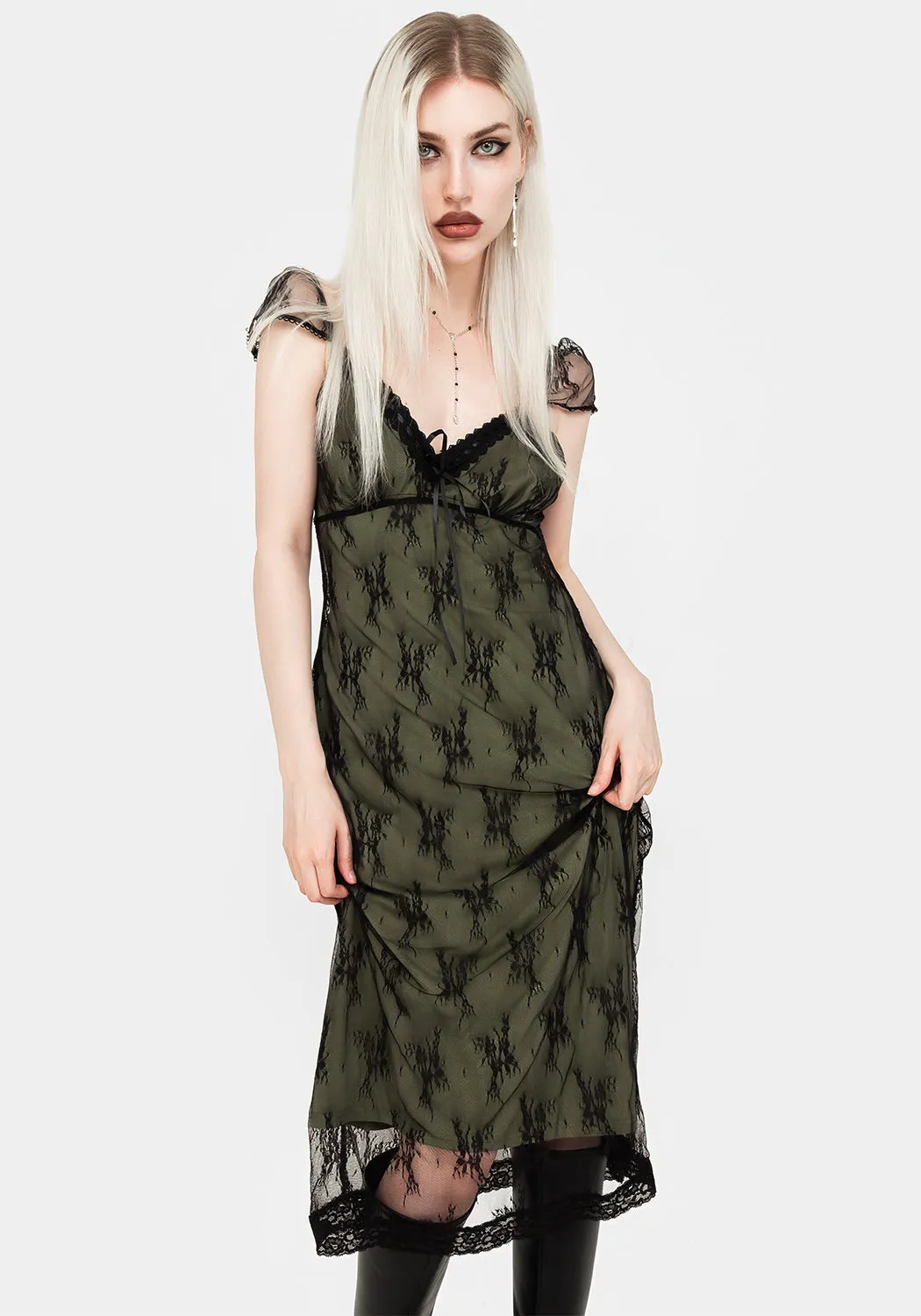 Clean Touch Gladioli Stretch Lace Midi Dress