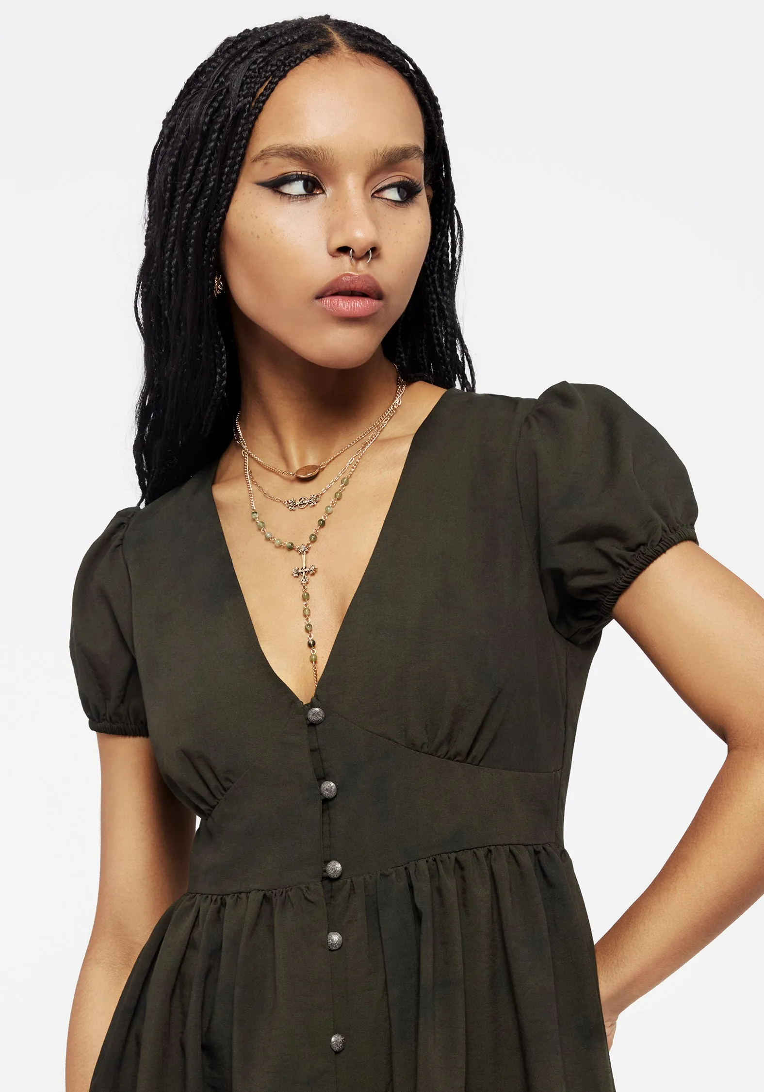 Balanced Tones Gladys Button Up Midi Dress - Green