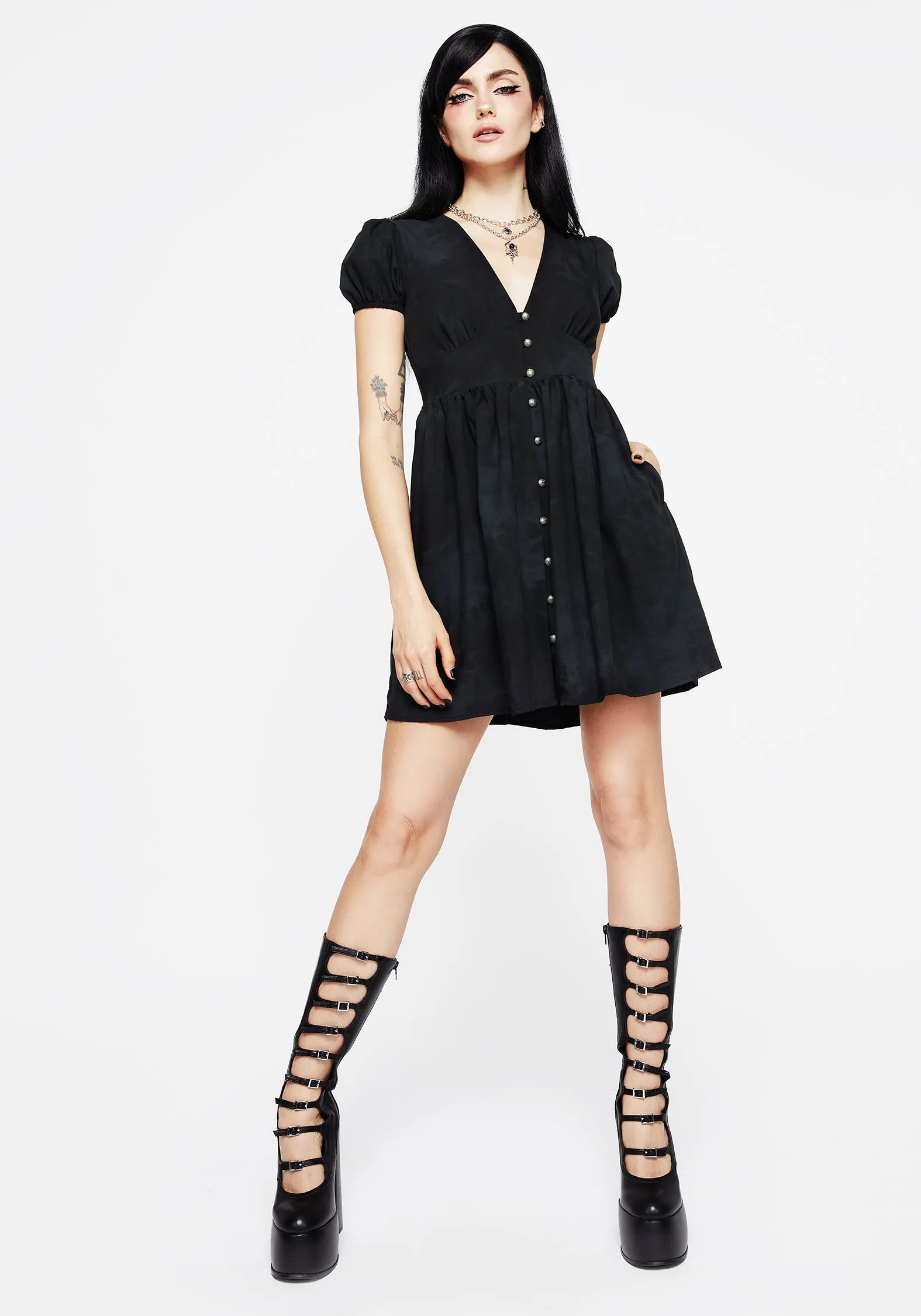 Office Layer Slit-Hem Gladys Button Up Mini Dress