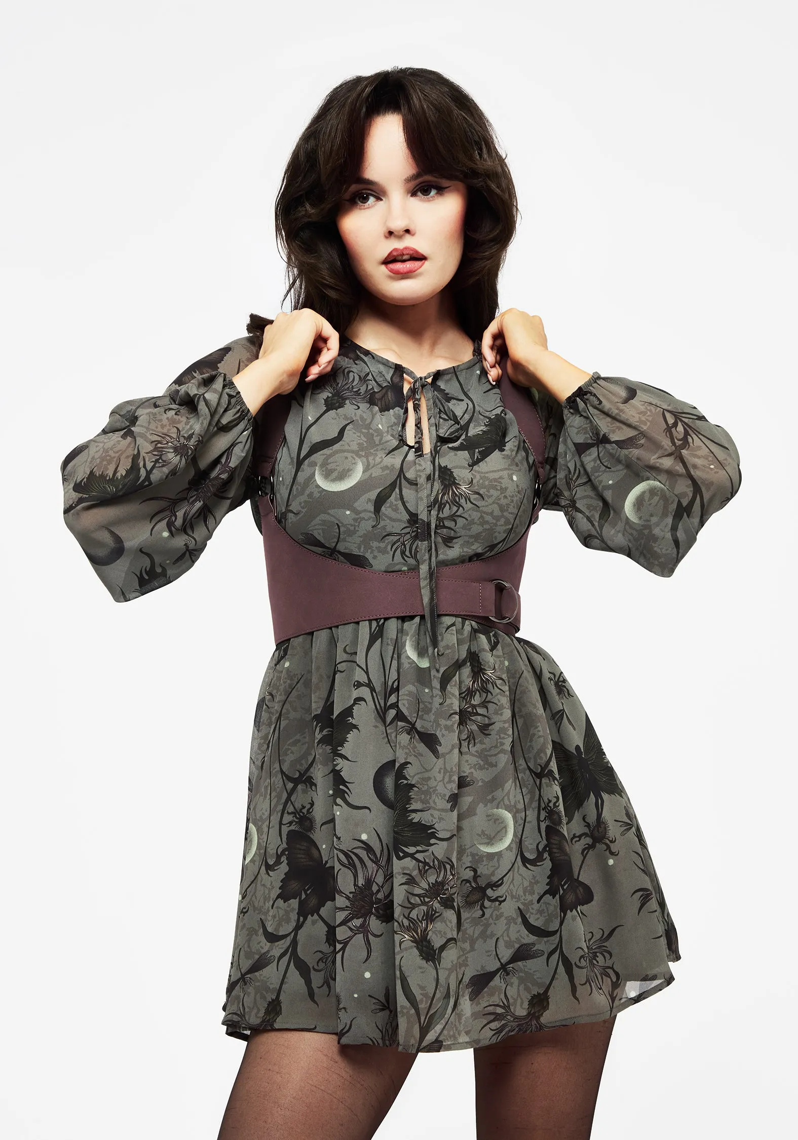 Dreamy Silhouette Sophisticated Layers Gloriana Floral Print Chiffon Mini Dress