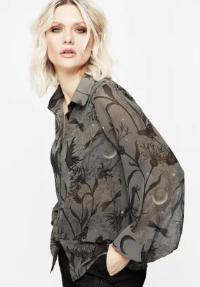 ConvertibleCollar Gloriana Floral Print Chiffon Shirt