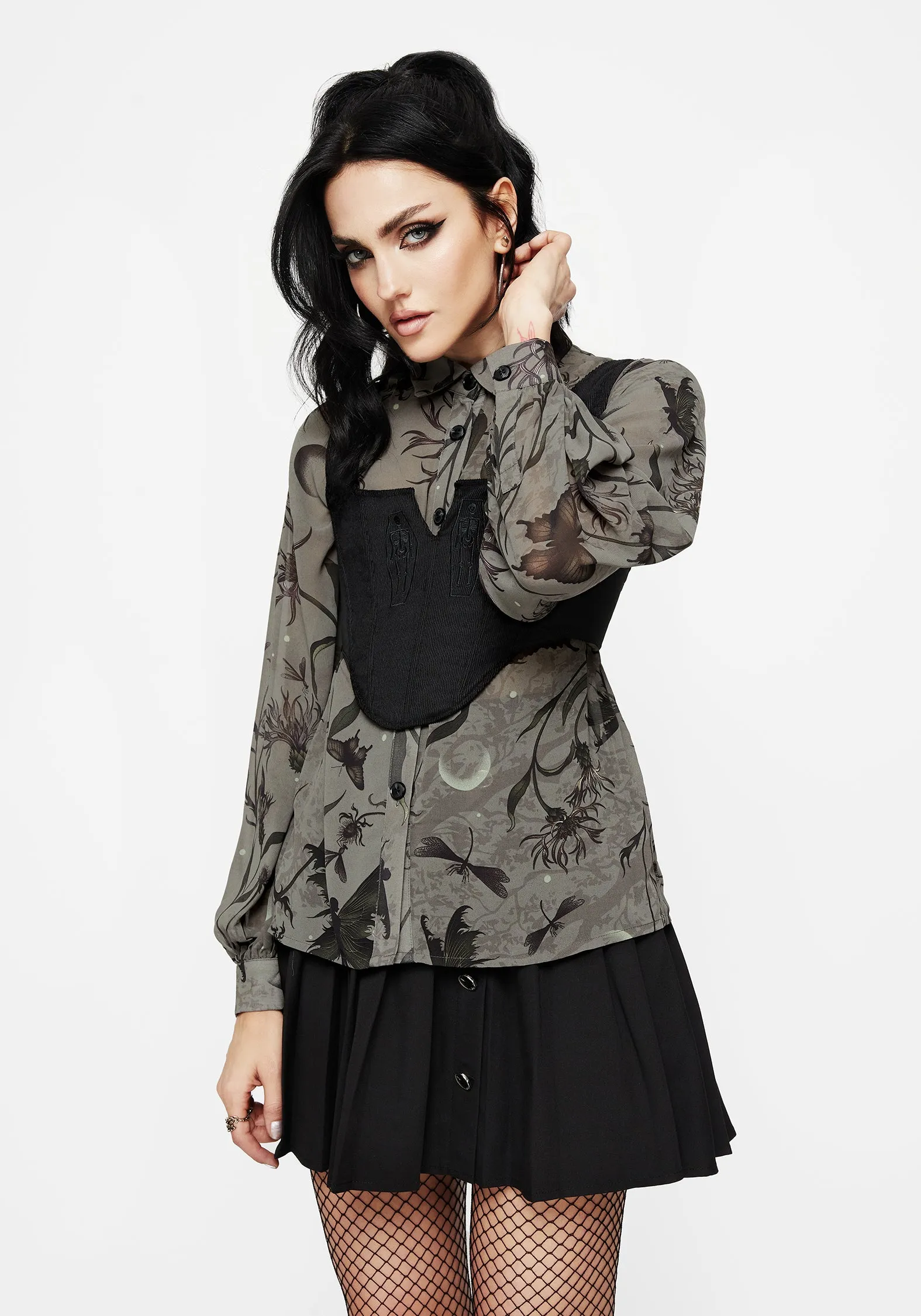 Gloriana Floral Print Chiffon Shirt Quick Release Buttons Office Wear