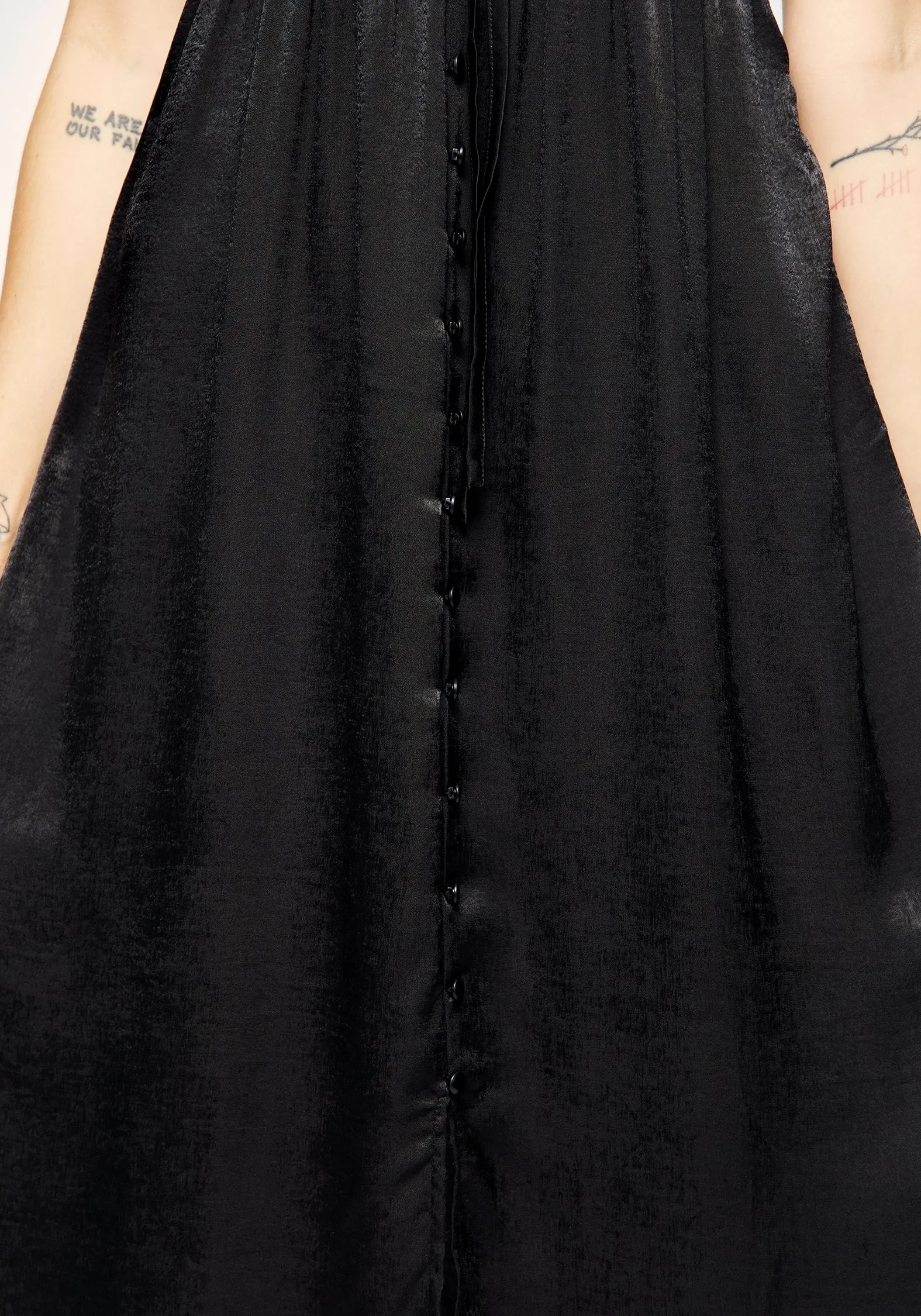 Conjure Satin Lace Trim Cami Midi Dress Sophisticated Charm Structured Fit