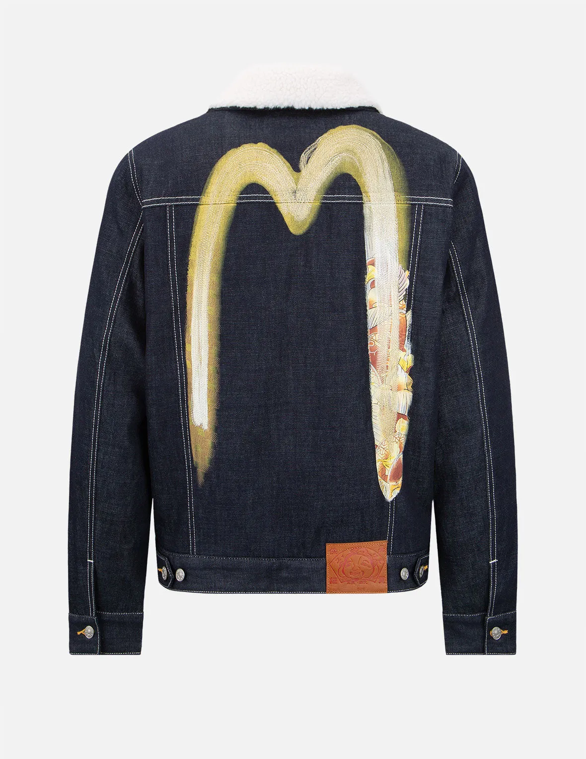 FlatlockSeams Reinforced Hem Stitching Two-Layer Brushstroke Daicock Sherpa-Lined Denim Jacket