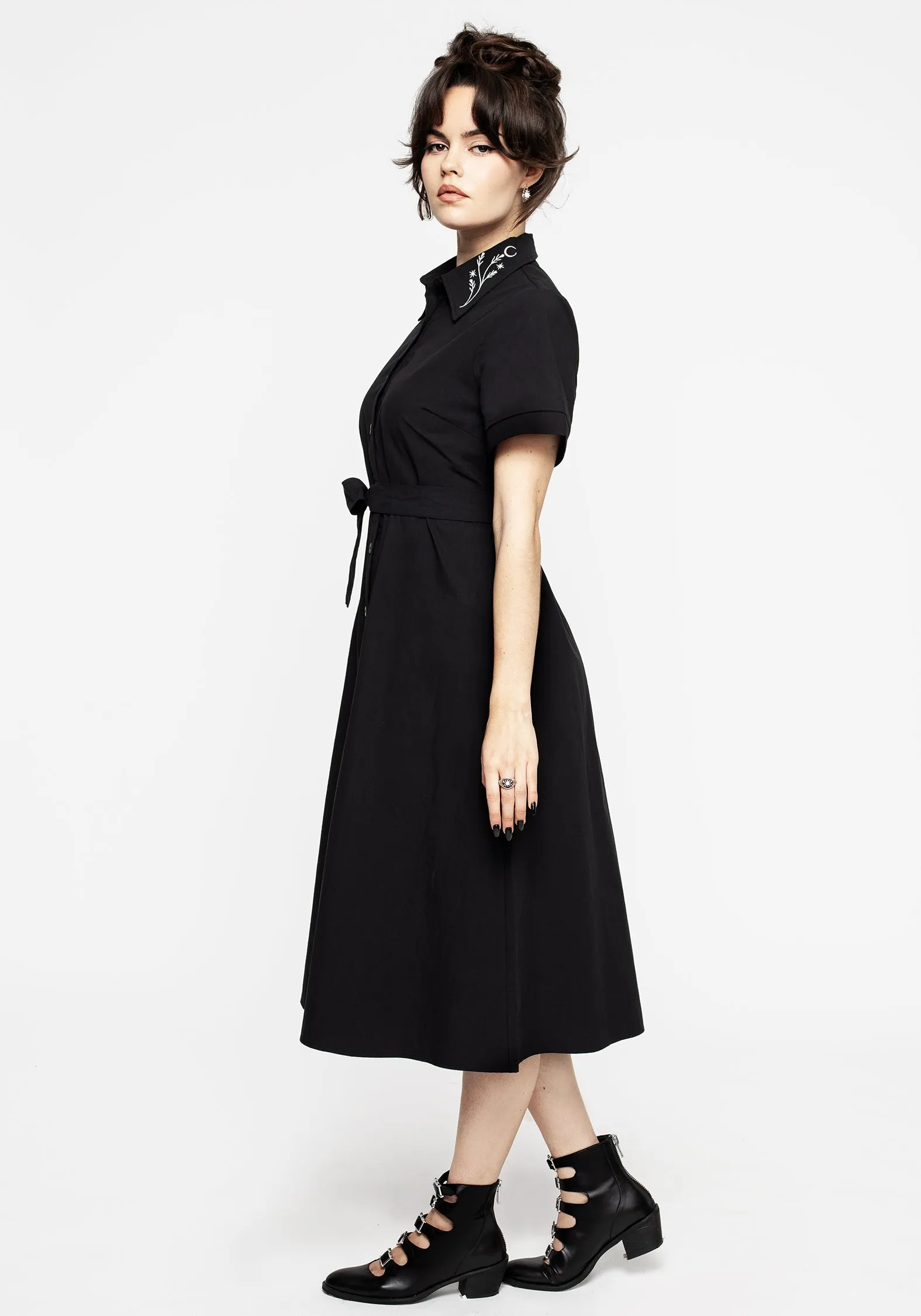 Goodfellow Embroidered Collar Midi Shirt Dress Euro Touch