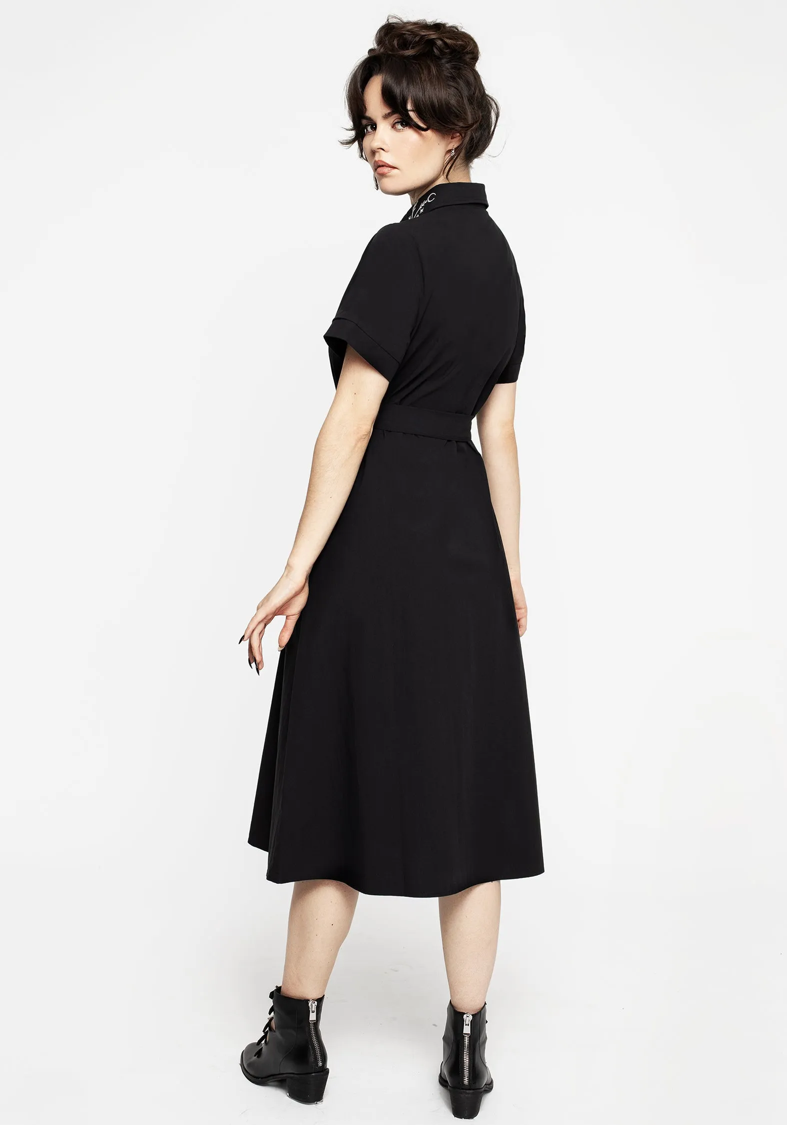 Lace-Trim Goodfellow Embroidered Collar Midi Shirt Dress