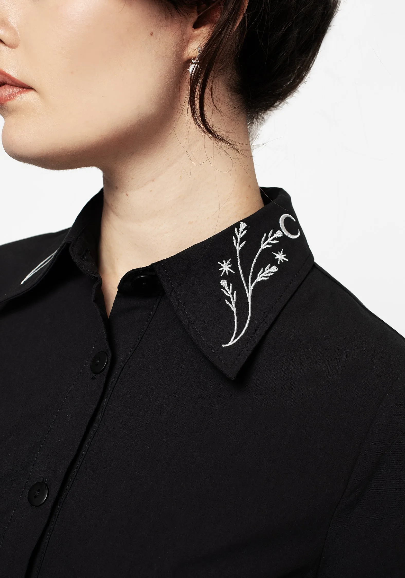 Goodfellow Embroidered Collar Midi Shirt Dress Playful-Detail