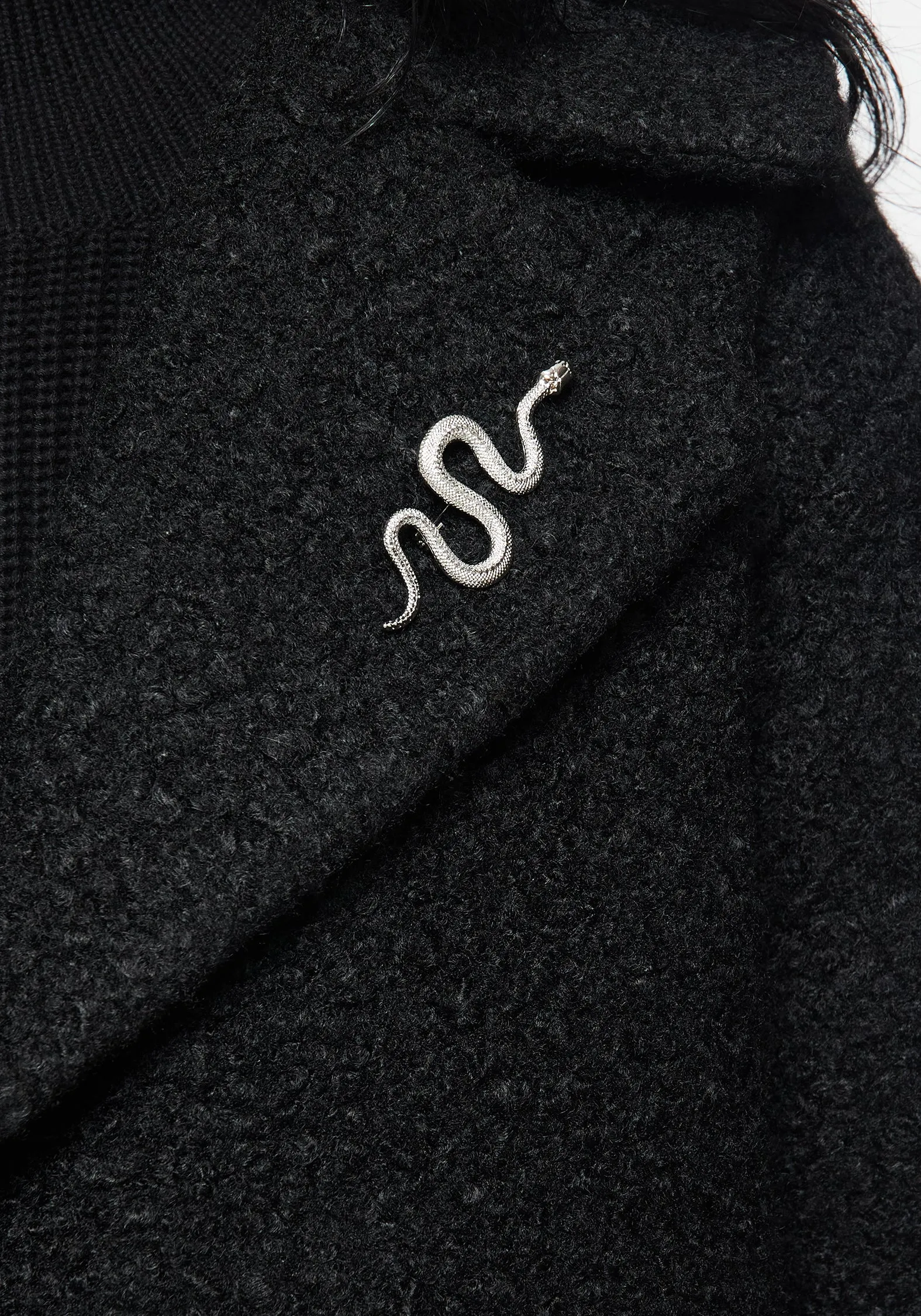 Gorgon Boucl?? Oversized Coat with Snake Brooch - Black All Day Fit Breathable Lining Design
