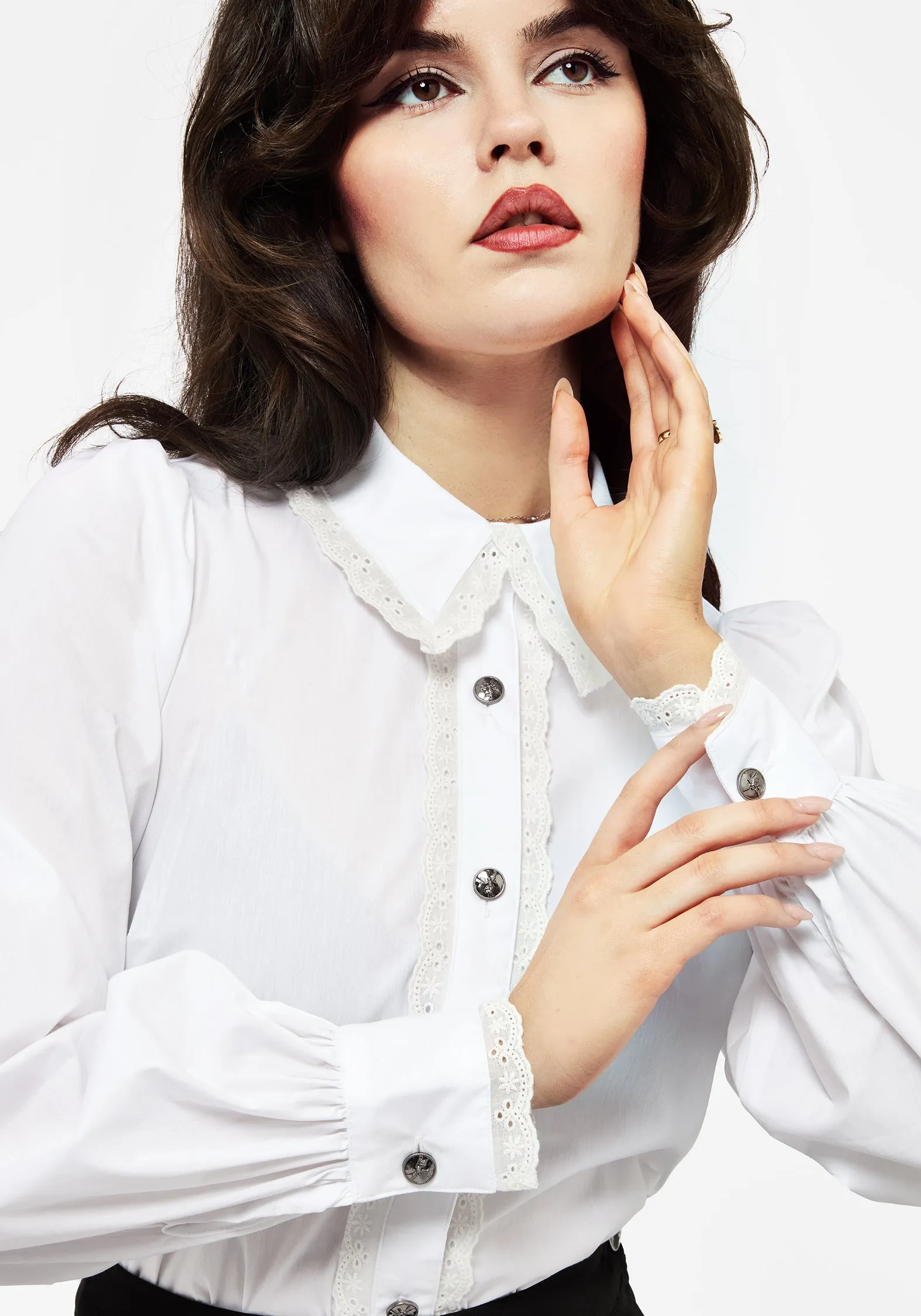 Grace Lace Trim Button Up Shirt Anti Odor Treatment