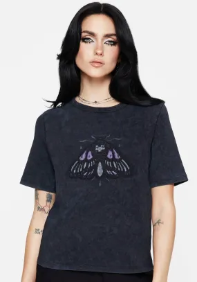 Chill Comfort Look Daily Style Summertime Cotton Moth Applique T-Shirt