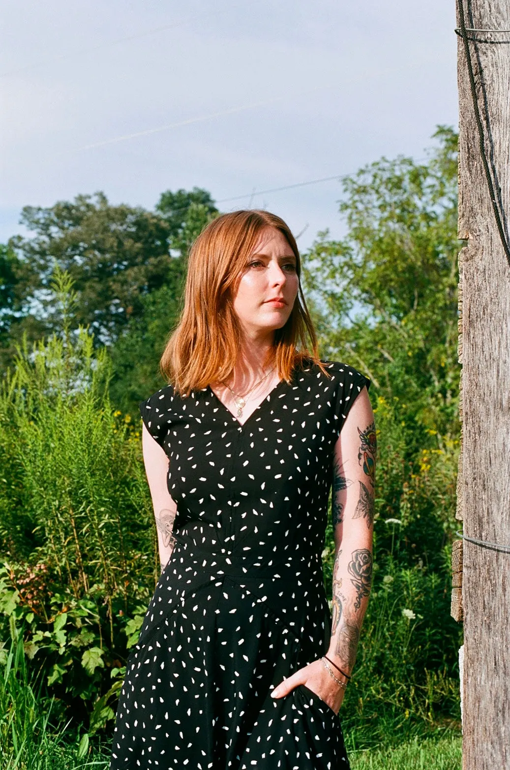 Xena Dress in Black Abstract Dot Vibe Style Vacation Outfit