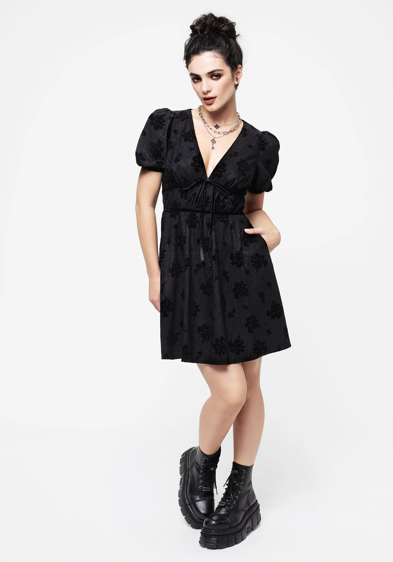 Giselle Floral Puff Sleeve Mini Dress Soft Motion