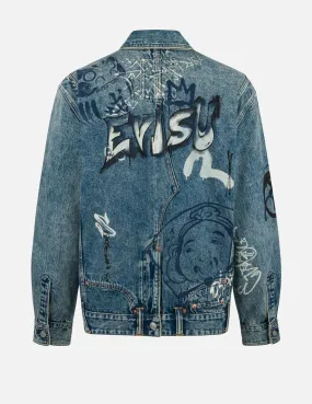 Graffiti Prints Regular Fit Denim Jacket FadeResistant Finish