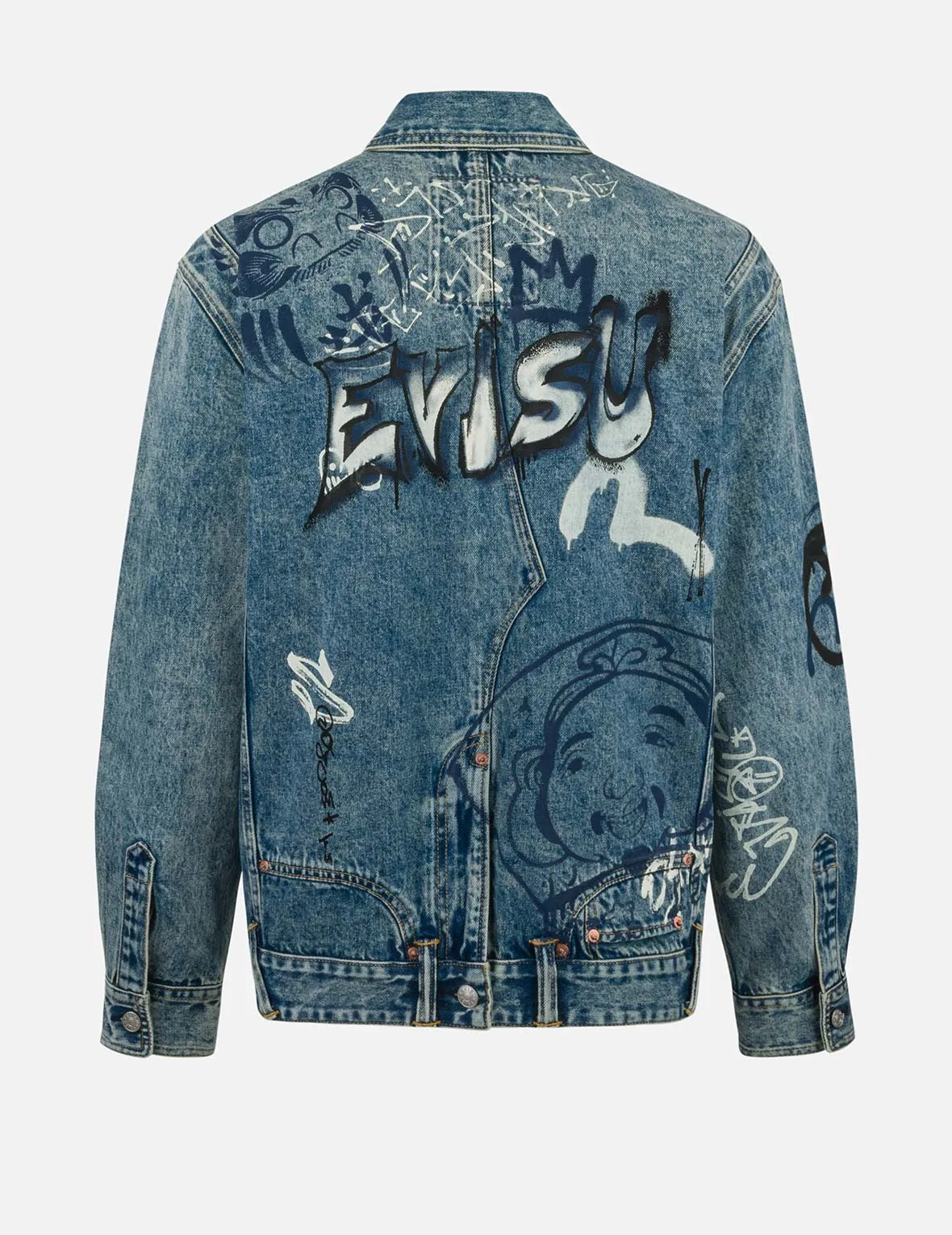 Durable Reinforced Elbow Patches Double Layered Hem Reinforcement Graffiti Prints Regular Fit Denim Jacket