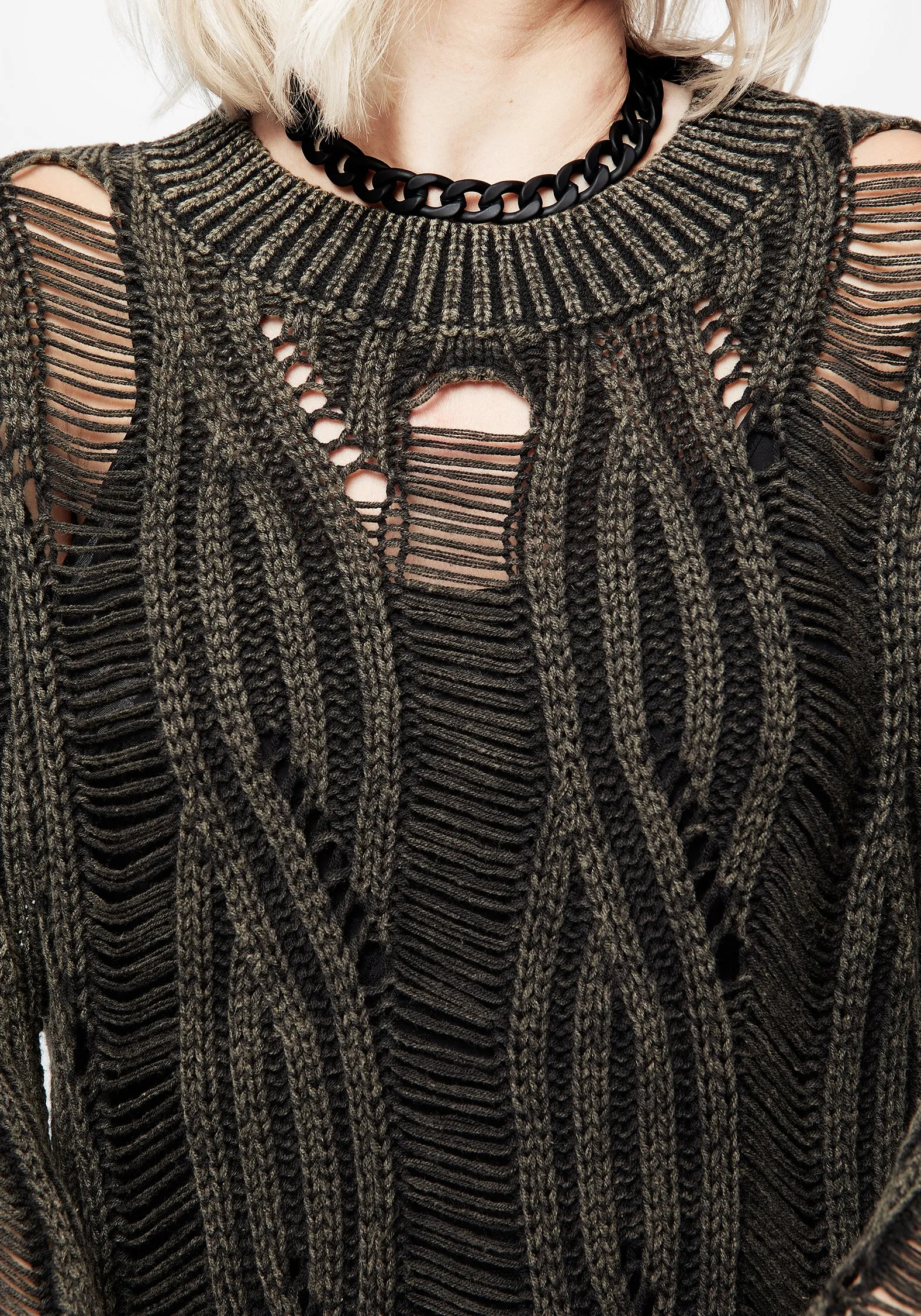 Granite Ladder Stitch Distressed Cable Knit Jumper FadeResistant Buttery Soft Feel